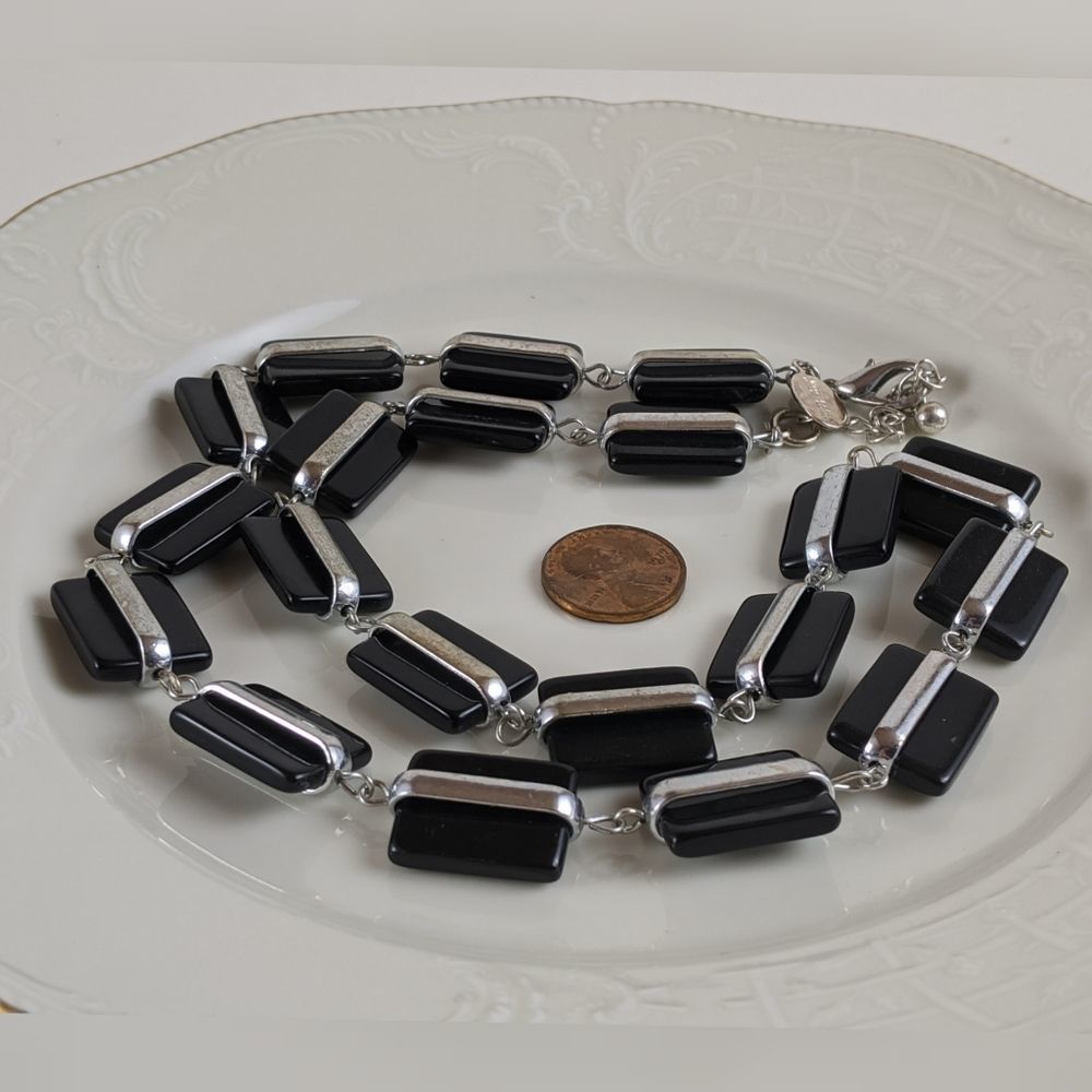 Whbm Black And Silver Rectangle Square Necklace - image 4